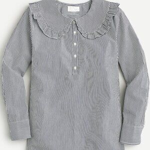 J. Crew Oversized Ruffle-Collar Shirt Women's 6 Black & White Striped AW714
